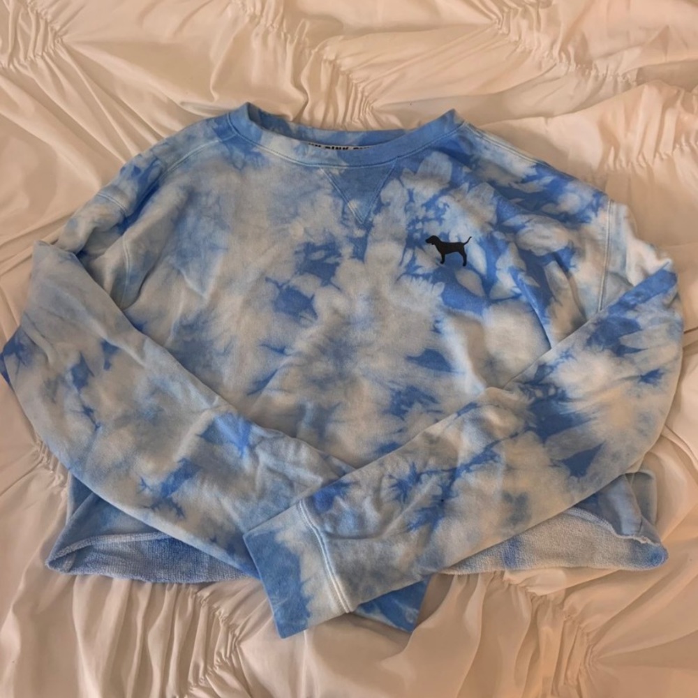 pink blue tie dye cropped sweatshirt